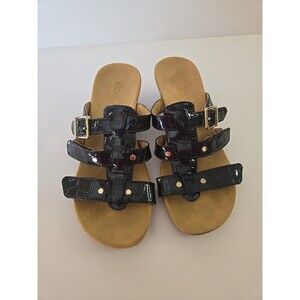 Vionic Women's 381 Park Radia Navy Blue Cork Wedge Sandals Shoes Size 6 M EUC